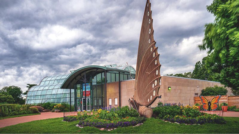 The Sophia M. Sachs Butterfly House entrance in Faust Park, Chesterfield