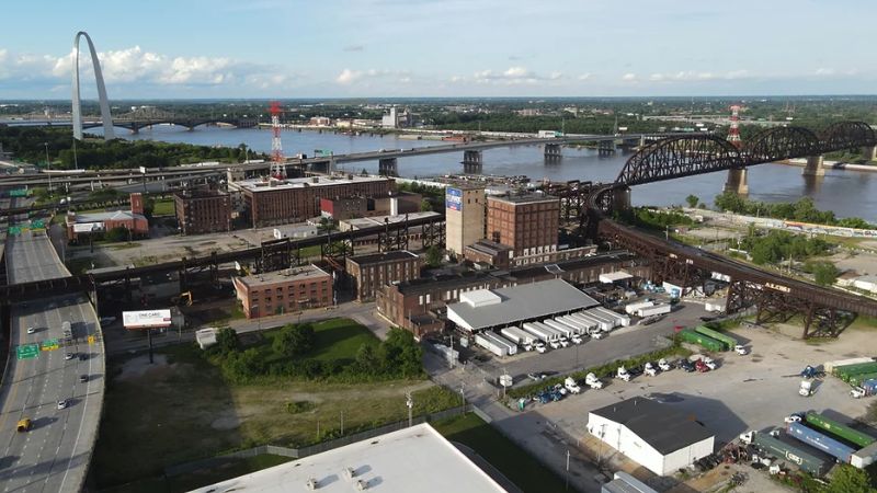 Aerial view of Chouteau's Landing