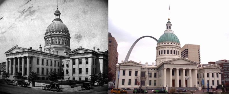 Old Courthouse: The picture on the left is from 1862, and the picture on the right shows how it looks now.