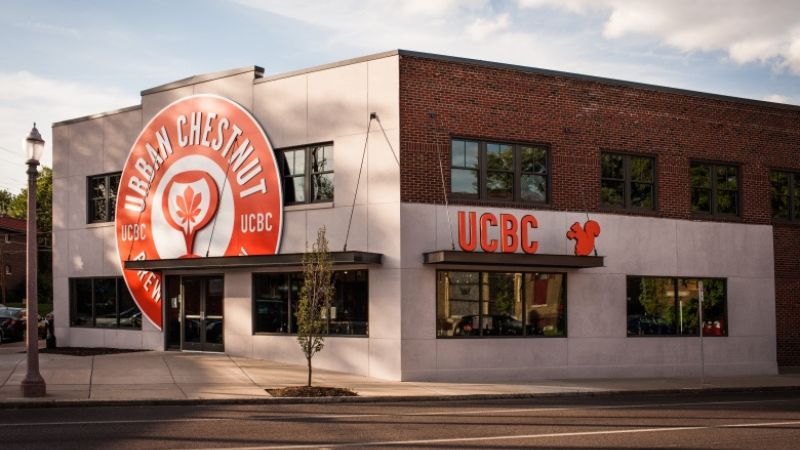 Urban Chestnut sits at the corner of Manchester Ave and S Taylor Ave