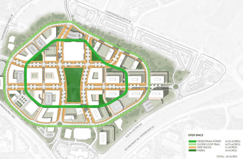 Walking trails and green space in Downtown Chesterfield