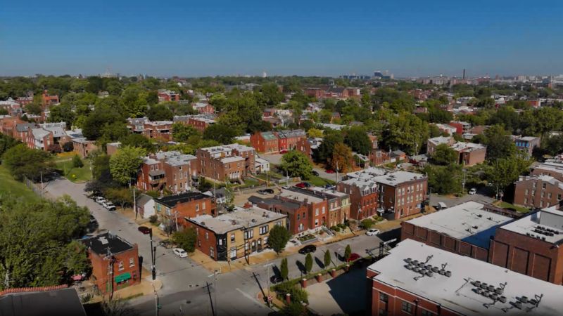 Aerial view of Soulard in St. Louis, Missouri