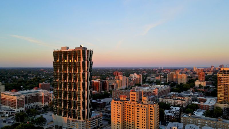 100 Above the Park Overlooks Forest Park alongside other residential buildings and medical facilities