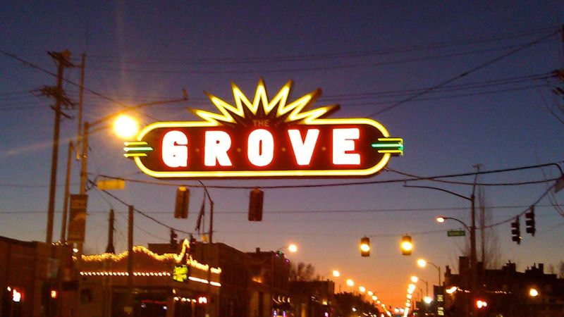 A sign welcomes you to The Grove, Manchester Ave