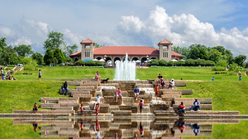 Forest Park, a 1,300-acre cultural hub in St. Louis that holds museums, the zoo, an outdoor theatre and more