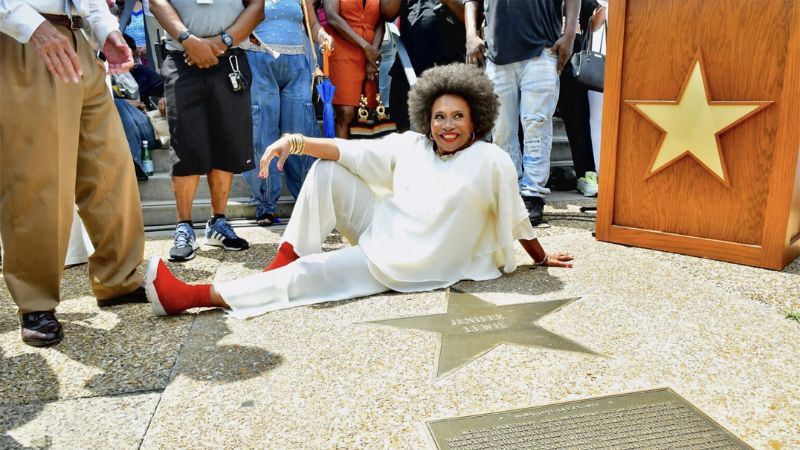 Jenifer Lewis showing off her star on the St. Louis Walk of Fame in Delmar Loop